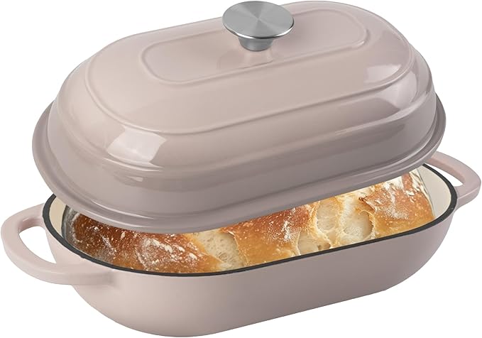 Fijxzct Premium Enameled Cast Iron Dutch Oven for Bread Baking | Non-Stick 2QT Oval Bread Oven with Lid | Perfect for Sourdough, Loaf, and Artisan Baking (Gradient Pink, 5 QT)