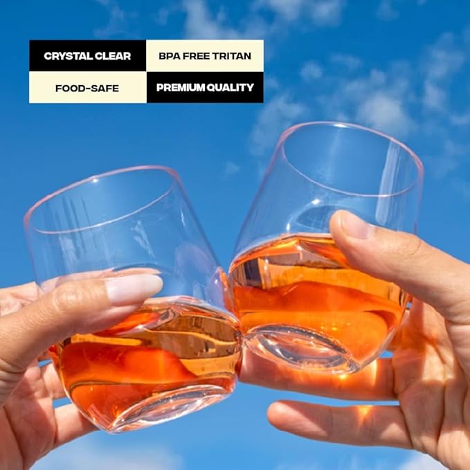 Unbreakable Stemless Wine Glass – Set of 72, 16oz, Dishwasher Safe, BPA-free Tritan, Clear Stemless Red Wine Glasses, Shatterproof for Indoor, Outdoor, Everyday Use. Reusable, Made in the USA
