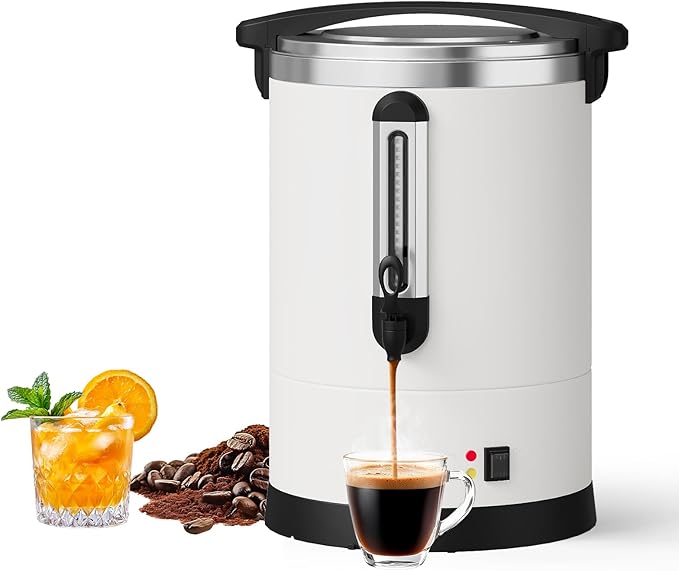 Garvee 14 L/100 Cups Coffee Urn-3.8 gal Double Wall Commerical Coffee Maker for Buffet Catering Wedding Gathering,Large Capacity Hot Coffee Dispenser,Stainless Steel Hot Water Urn-White