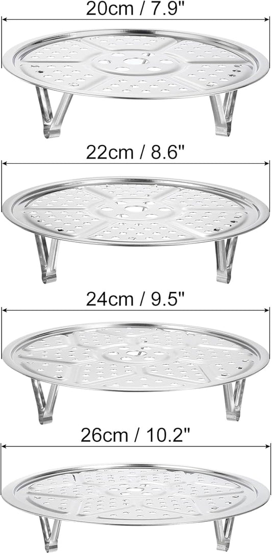 uxcell 4pcs Stainless Steel Steamer Rack with Stand, 7.9 Inches/8.6 Inches/9.5 Inches/10.2 Inches Pot Steaming Tray for Steamer Cookware Instant Pressure Cooker