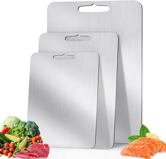 3Pack Titanium Cutting Board,Double Sided Food titanium Grade Metal Non-Toxic titanium Cutting Boards,Easy to Clean,Dishwasher Safe(s+m+L)
