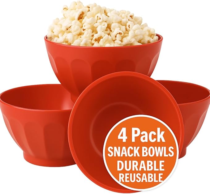 Mintra Colorful Unbreakable Plastic Bowl 4pk - (Large - 1.8L, Red) - (Part Of A Set) - Salad, Snacks, Breakfast Cereal, Fruit, Popcorn, Soup - Shatterproof, BPA Free