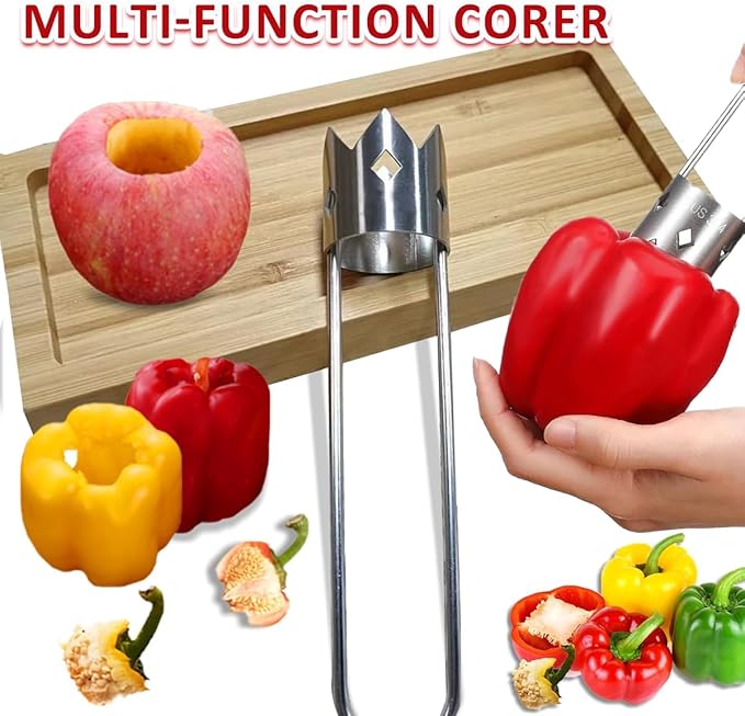 2 PCS Red Bell Pepper Seed Corer-Multifunctional Fruit And Vegetable Core Remover,Kitchen Gadgets for Pepper, Pineapple, Pear (silvery)
