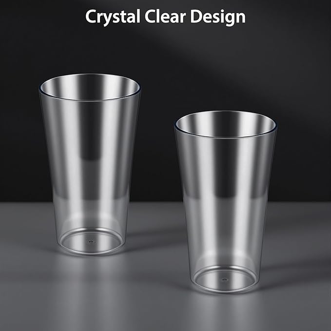 Freshmage 20oz Plastic Tumblers (Set of 8), All-Clear Reusable Water Cups, BPA-Free, Shatter-Proof, Dishwasher & Microwave Safe, Stackable Drinking Glasses for Home, Outdoor, Camping, Picnic, Pool