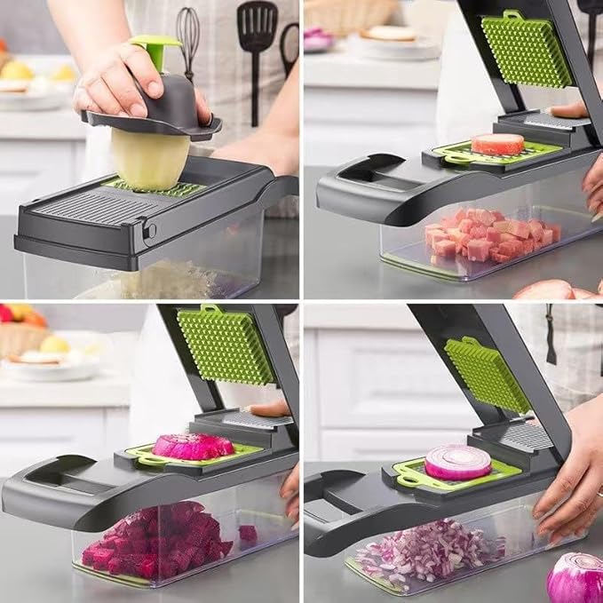 16-in-1 Vegetable Chopper Mandoline Slicer with Container, Food Processor, Food Chopper, Onion Chopper, Veggie Cutter for Salad, Potato Cutter, French Fry Cutter, Kitchen Gadgets & Accessories