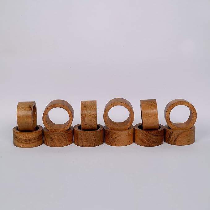 SAMHITA Handmade Acacia Wood Napkin Ring Set of 12 for Dining, Anniversary, Birthday, Christmas | Napkin Ring for Home and Kitchen Décor