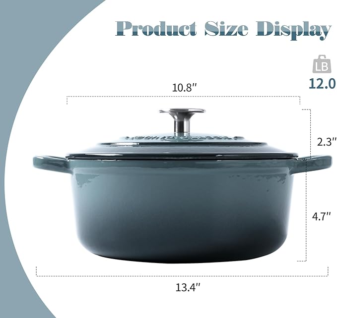 EDGING CASTING Enameled Cast Iron Covered 5.5 Quart Dutch Oven with Dual Handle, Slateblue