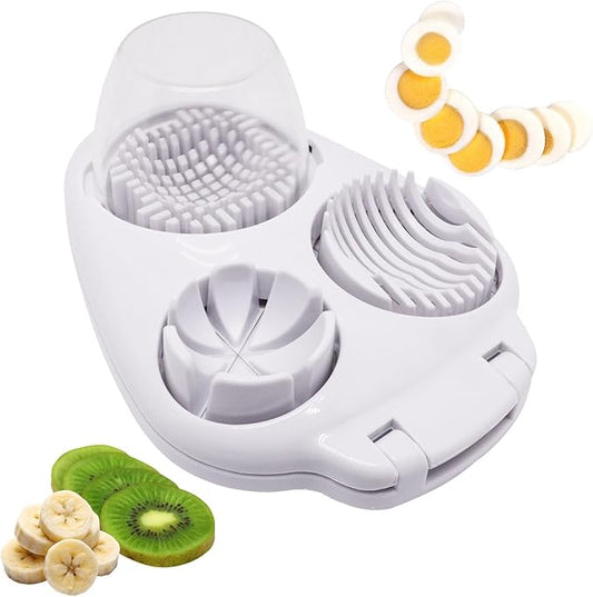 3 in 1 Egg Slicer for Hard Boiled Eggs, Stainless Steel Egg Cutter, Heavy Duty Eggs Chopper Tool for Strawberry Mushroom Cherry Tomato, Multi-Function Home Kitchen Accessories (1PCS, White)