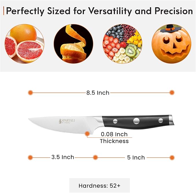 3-Piece Kitchen Knife Set – Includes 8” Chef Knife, 7” Nakiri, 3.5” Paring – High Carbon German Stainless Steel Blades, Ergonomic Handle – Versatile Knife Trio for Chopping, Dicing, and Slicing