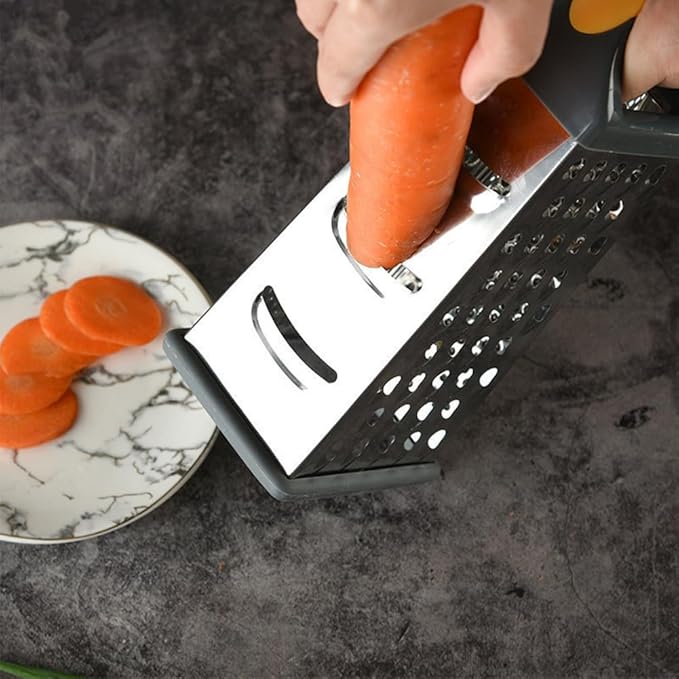 Cheese Grater, 4 Sides Handheld Box Grater, Manual Ergonomic Kitchen Food Shredder, Multi-Function Vegetable Slicer for Carrot, Veggie, Potato(COLOR:silver)