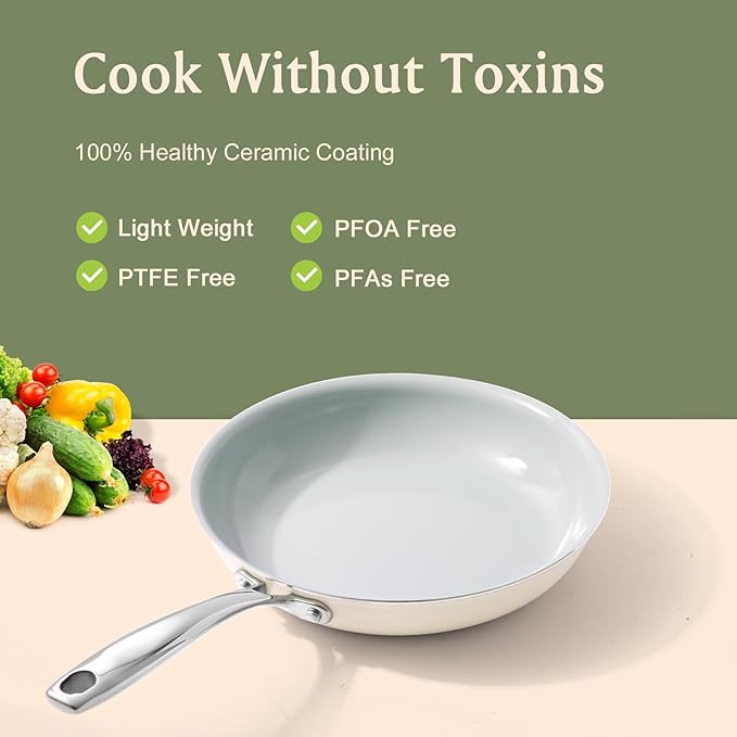 Nonstick Frying Pans Ceramic Skillet: 11 Inches Non Stick Egg Fry Pan - PFOA PTFE PFAs Free