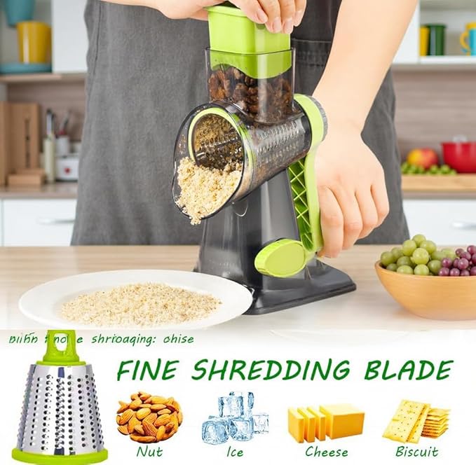Cheese Grater with Handle, Multifunctional Manual Rotary Cheese Grater - Cheese Shredder Easily Chop Carrots, Potatoes, Vegetables and Fruits and Easy to Clean(Grey green)