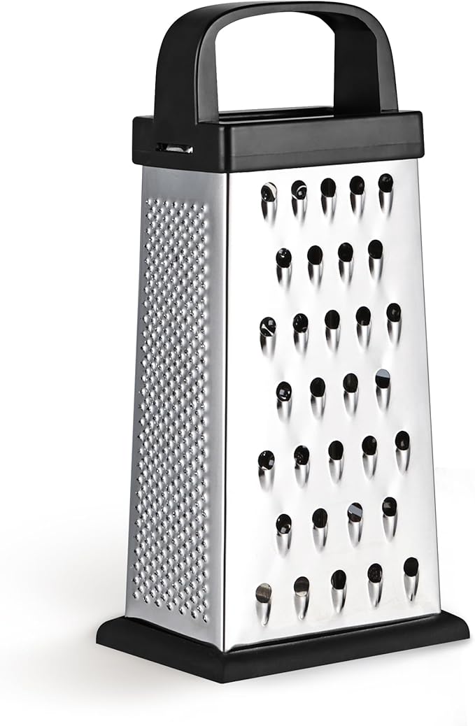 Cheese Grater, 8 IN Size 4-Sided Stainless Steel Grater, Food Shredder for Cheese, Parmesan, Vegetable, Dishwasher Safe, Black