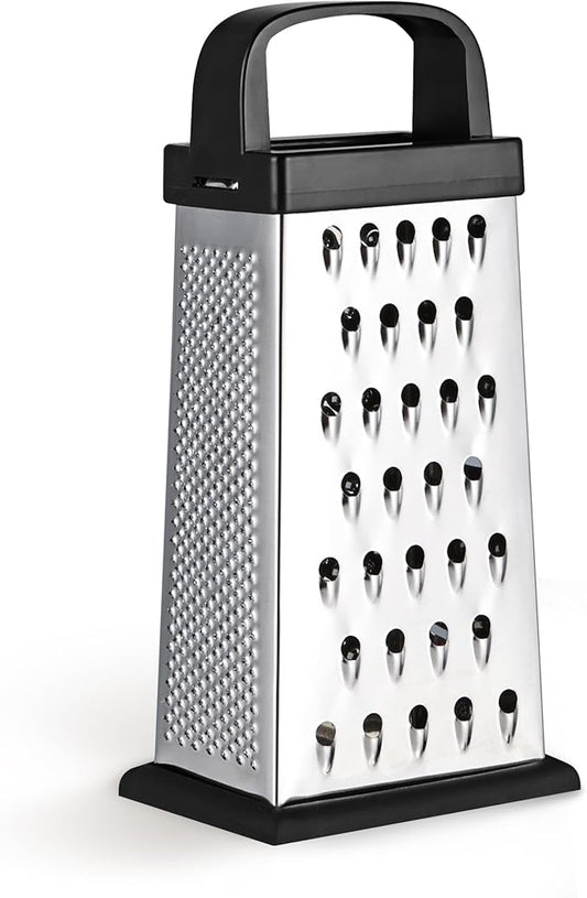 Cheese Grater, 8 IN Size 4-Sided Stainless Steel Grater, Food Shredder for Cheese, Parmesan, Vegetable, Dishwasher Safe, Black
