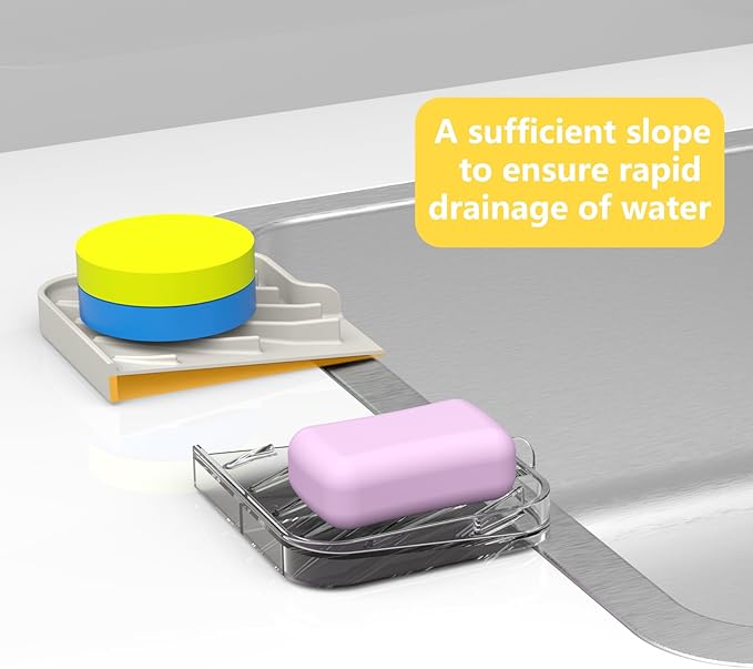 Sponge Holder for Kitchen Sink, 6"×4" High Slope Soap Tray, Silicone Sponge Holder with Drain, Dish Soap Mat for Shower Bathroom, Perfect for Bottle,Cup on Sink or Counter (Cream, 6×4)