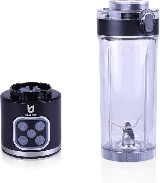 UTALENT Cordless Portable Blender, 25 oz removable Vessel, Powerful Personal Blender, For-Smoothies, Ice Crush, 4 Programs, Leakproof-Lid & Sip Spout, USB-C Rechargeable, Dishwasher Safe Parts, Black