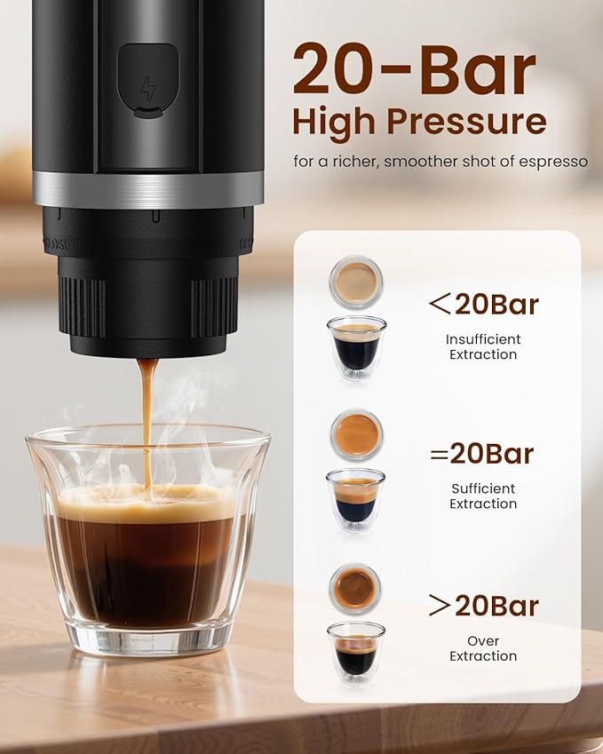 Amjdcoe Portable Espresso Maker, 20 Bar Electric Espresso Machine for Travel, Camping, Rechargeable USB-C Mini Coffee Maker for NS Capsule Pods and Ground Coffee, Matte Black