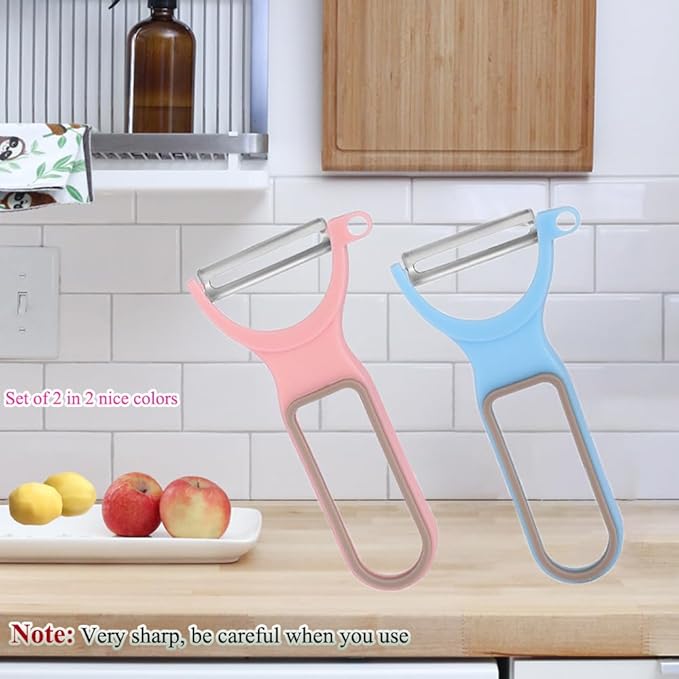 2Pcs Kitchen Peelers, Super Sharp Vegetable Peelers, Fruit Peeling Blade, Pink & Blue (2, Blue+Pink)