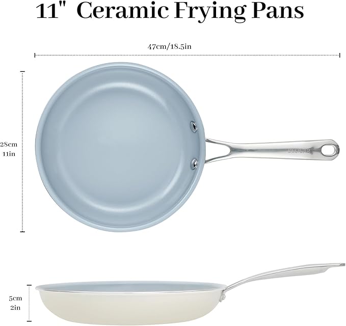 BECIGAR 28CM Ceramic Frying Pan with Stainless Steel Handle - Perfect Non Stick Frying Pans for Steak & Non Stick Cooking - Ceramic Pans Frying Pan Trendy Kitchen Essential for Young Chefs