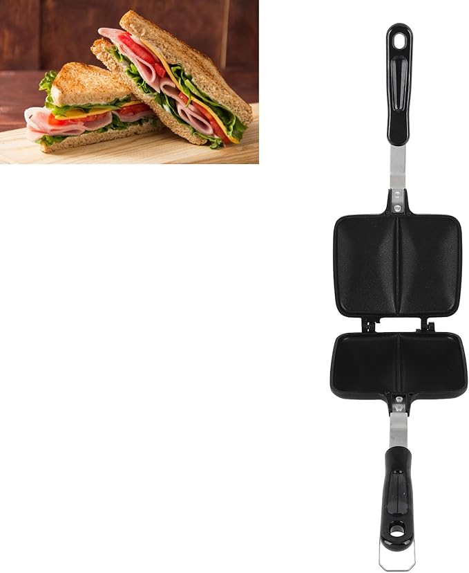 Sandwich Maker Non Stick Hot Sandwich Panini Maker with Handle Aluminum Alloy Grilled Panini Maker Frying Pan Uniform Heating Stovetop Toasted Sandwich Maker for Breakfast(Style 2)(Style 2)