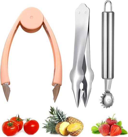Strawberry Hullers Remover Multifunctional Pineapple Stem Corer Tool Tomato Pineapple Eye Corer Eye Peeler Kitchen Gadget Tool (Yellow)