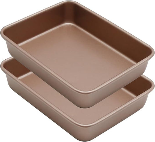 UOIENRT 2 Pack 9 x 7 Inch Baking Sheet Pans, Nonstick Baking Pan, Rectangle Cookie Sheet Brownie Cake Pan Bread Pan Toaster Oven Toaster Tray Bakeware (Easy Clean, Food Safe Stainless Steel)