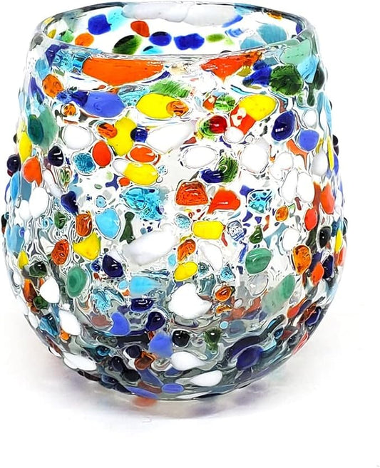 Confetti Rocks 16 oz Stemless Wine Glasses (set of 6), Recycled Glass, Lead-free, Toxin-Free (16oz Stemless)