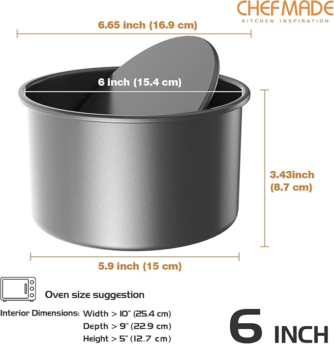 CHEFMADE Bakeware Round Cake Pan, 6-Inch with Removable Loose Bottom Quick Release Coating Chiffon Bakeware for Oven and Instant Pot Baking (Black)