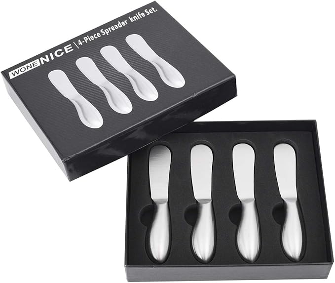 WoneNice 4-Piece Spreader Knife Set, Stainless Steel for Cheese Butter Jam, Dishwasher Safe Kitchen & Serving Utensils, Gift for Wedding Housewarming Christmas