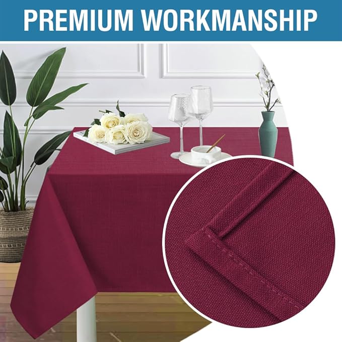 H.VERSAILTEX Linen Textured Table Cloths 60 x 84 Inch Premium Solid Tablecloth Spill-Proof Waterproof Table Cover for Dining Buffet Feature Extra Soft and Thick Fabric Wrinkle Free, Christmas Red