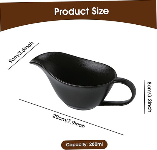 Gravy Container, Gravy Boat 200ml Ceramics Pourer with Spout and Handle Sauce Cup for Home Hotel Restaurant Black, Bowl