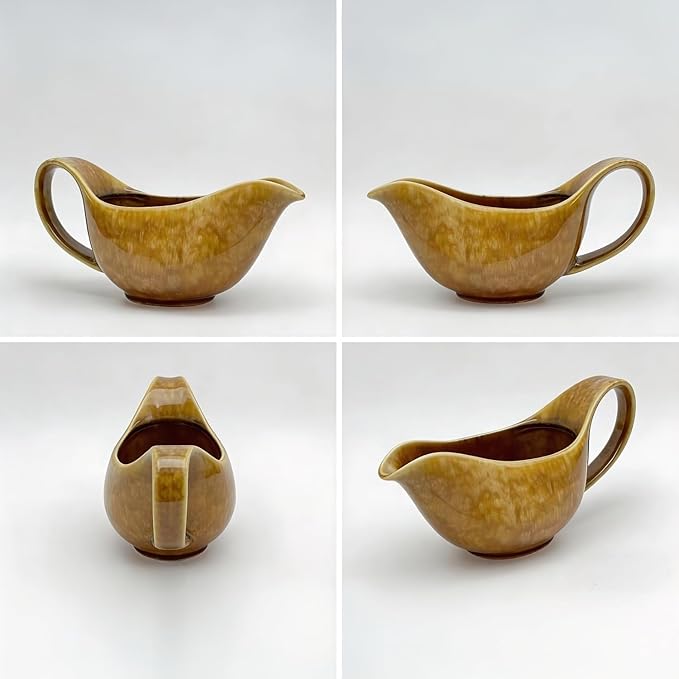 Gravy boat with drip-proof spout. 21-ounce large-capacity ceramic pitcher, perfect for holding sauces, gravy, and cream. Large handle, microwave safe, dishwasher safe. (yellow)
