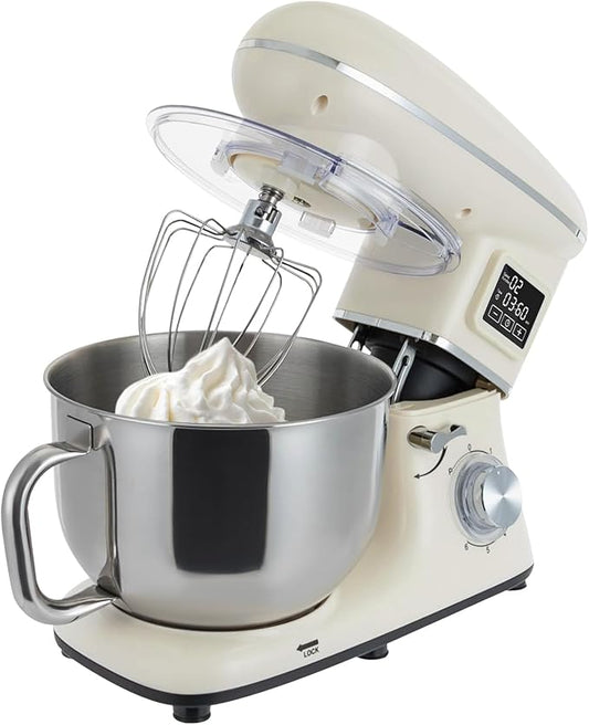 HAPPCUCOE 1350W Stand Mixer,6.5Qt Electric Kitchen Mixer,Dough Machine with LCD Display,Electric Food Mixer for Kitchens,Restaurants,Bakeries (White)