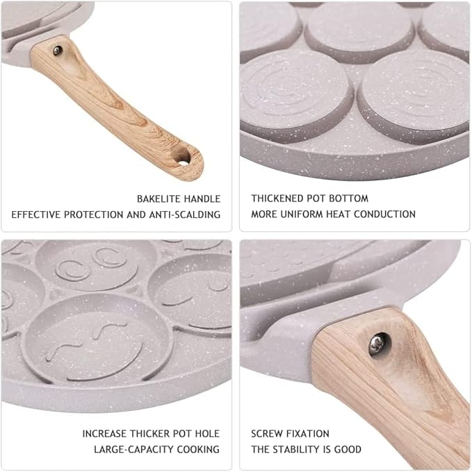 Smiley Face Pancake Pan - Nonstick 10 Inch Mini Pancake Maker with 7-Cup Mold, Silver Dollar Pancake Pan - White