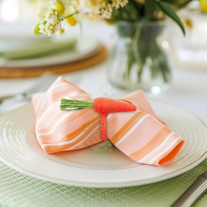 COTTON CRAFT Easter Napkin Rings - Set of 8 Carrot-Shaped Napkin Rings - Seagrass and Metal Napkin Ring - Easter Napkin Holder - Spring Summer Party - Unique Gift - Table Décor - Orange Green