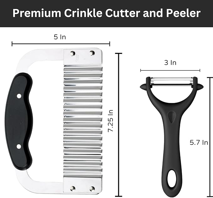 Crinkle Cutter & Waffle Fry Cutter Set, Crinkle Cut Fries Tool with Peeler – Stainless Steel Crinkle Cut Knife for Potatoes & Veggies