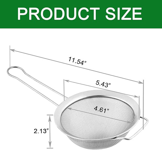 Fine Mesh Strainer with Sturdy Handle, 5.43 Inch Stainless Steel Strainers, Bonus 20x20 Inch Reusable Cotton Cheese Cloths with 4 Hemmed Edges, Sieve Sifter for Straining, Cooking, Baking