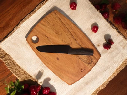 Vesta Homes Wooden Cutting Board | 14 * 10 Inches | Chopping Board, Serving Platter for Kitchen Vegetables, Fruits, Cheese and Charcuterie | Natural Acacia Wood | Handcrafted in India