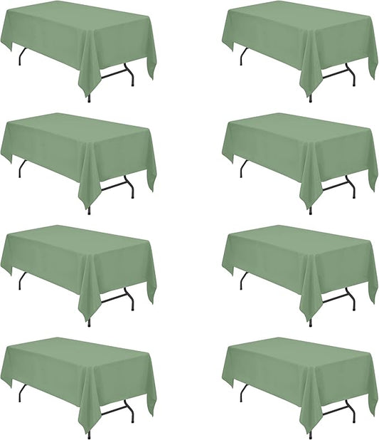 BRILLMAX 8 Pack Sage Green Tablecloths 60 x 102 Inch for 6ft Rectangle Tables - 150 GSM Polyester Fabric, 15" Standard Drop, Water, Stain & Wrinkle Resistant Cloth Cover for Wedding Dining Buffet