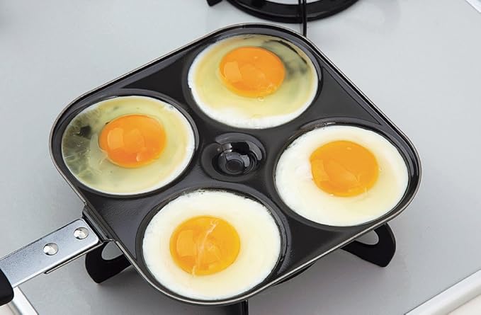 Shimomura Planning 37547 Fried Egg Pancake Frying Pan, Made in Japan, For Direct Fire, 3.1 inches (8 cm), Dividers, 4 Holes, Round Shape, Easy Baking, Large Grill, Imagawa-yaki, Breakfast, Pastry