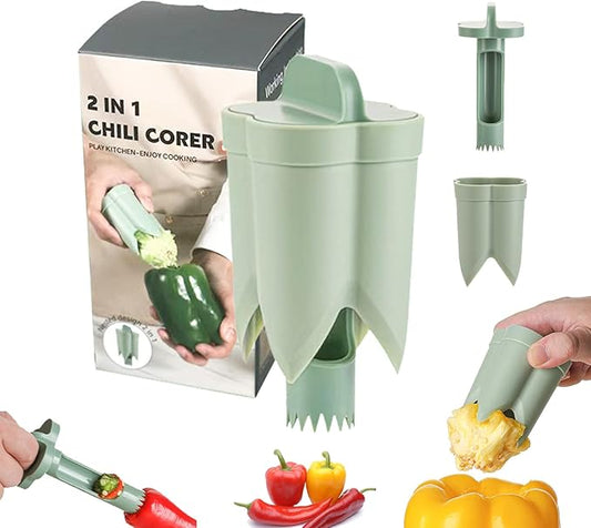 Pepper Seed Corer Remover Tool, Bell Pepper Cutter and Quick Cave Tool, Jalapeno Red Green Peppers Corer Cutter Deseeder, 2 in 1 Fruit & Vegetable Core