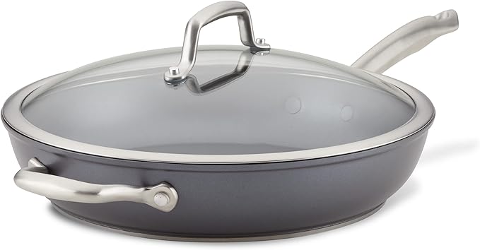 Anolon Accolade Forged Hard Anodized Nonstick Deep Frying Pan / Skillet with Helper Handle and Lid, 12 Inch - Moonstone Gray