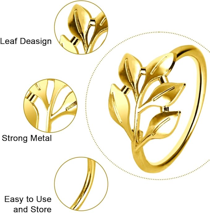 30 Pcs Gold Leaf Napkin Rings Set,Metal Napkin Ring Holders Buckles for Table Decorations, Napkin Holders for Cloth Napkins Adornment for Wedding,Christmas,Dinner, Party (Gold, One Size)