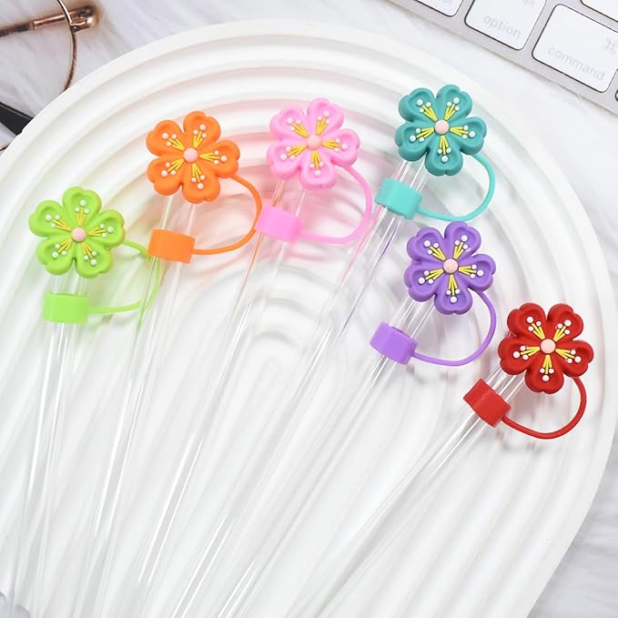 10Pcs Flowers Straw Topper for Stanley Straw Cap Accessories Cute Floral Designs Spring Silicone Straws Tip Covers for Stanley Cups 10mm Dust-Proof Straws Lids Accessories for Women
