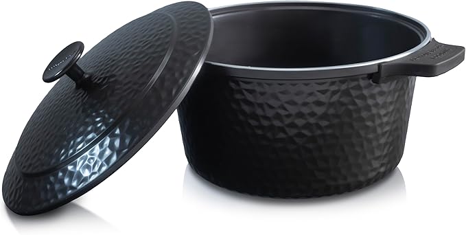 Gotham Steel Hammered 5 Qt Lightweight Dutch Oven Pot with Lid & Holders, Ceramic Non Toxic, Oven Safe & Even Heat Retaining Dutch Oven for Bread Baking Sourdough, Soup, 70% Lighter than Cast Iron