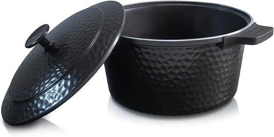 Gotham Steel Hammered 5 Qt Lightweight Dutch Oven Pot with Lid & Holders, Ceramic Non Toxic, Oven Safe & Even Heat Retaining Dutch Oven for Bread Baking Sourdough, Soup, 70% Lighter than Cast Iron