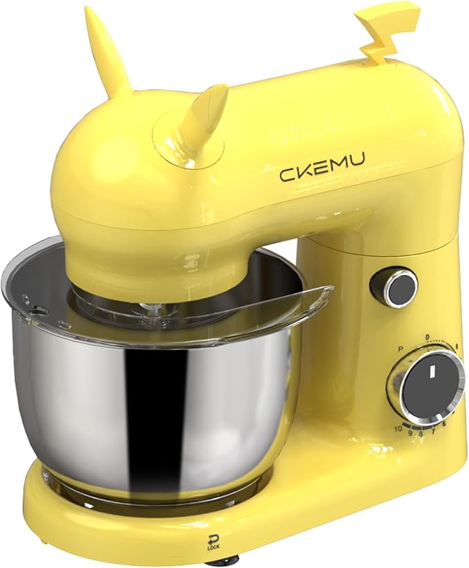 CKEMU Stand Mixer, Compact & Space-Saving, Stainless Steel Bowl, Unique & Playful Design, Effcient Motor, Dishwasher-Safe Attachments, SM-2549A (Yellow)