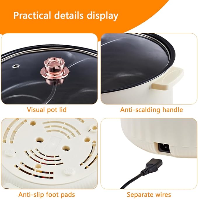 Electric Hot Pot with Divider, Four Grid Multifunctional Stew Pot, 4-Flavor Chinese Shabu Shabu Pot, for Family Gatherings Parties,White