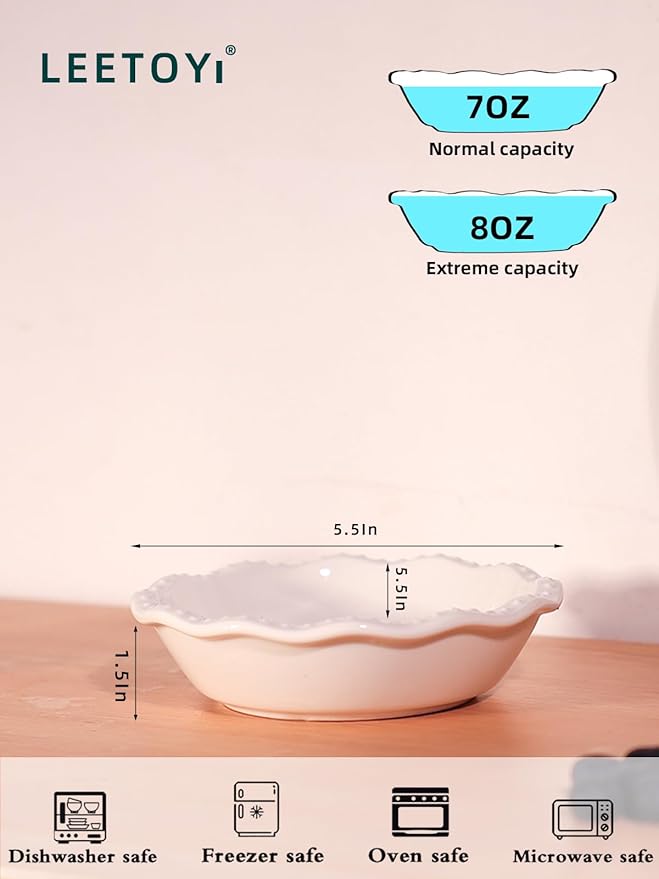 5.8 Inch Mini Pie Pans, 8 Ounce Ceramic Pie Plate Pie Dish Ramekins for Kitchen, Individual Stackable Pie Tins, Set of 4 (White)
