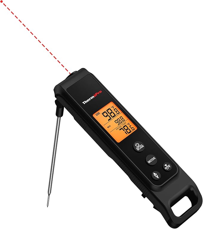 ThermoPro 2-in-1 Instant Read Thermometer for Cooking, Infrared Thermometer Cooking Thermometer with Meat Probe, Non-Contact Laser Meat Thermometer for Griddle Grill Pizza Oven HVAC Pool, Black